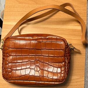 Clare V Tan Crocodile Embossed Crossbody Bag
